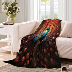 Paon Plaid en Polaire Imprimé 3D Couverture Douce Confortable pour Canapé Lit Bureau
