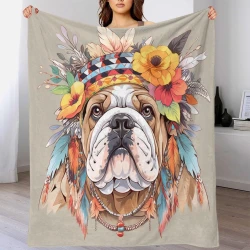 French Bouledogue Plaid en Polaire Imprimé 3D Couverture Douce Confortable pour Canapé Lit Bureau