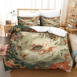 Chat Housse de Couette Imprimée 3D Douce 3 Pièces Literie Garçons Filles