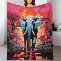 Éléphant Plaid en Polaire Imprimé 3D Couverture Douce Confortable pour Canapé Lit Bureau