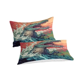 Crocodile Housse de Couette Imprimée 3D Douce 3 Pièces Literie Garçons Filles