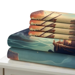 Voilier Housse de Couette Imprimée 3D Douce 3 Pièces Literie Garçons Filles