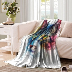 Chat Plaid en Polaire Imprimé 3D Couverture Douce Confortable pour Canapé Lit Bureau