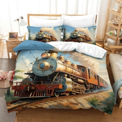 Train à vapeur Housse de Couette Imprimée 3D Douce 3 Pièces Literie Garçons Filles