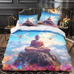 Bouddha Housse de Couette Imprimée 3D Douce 3 Pièces Literie Garçons Filles
