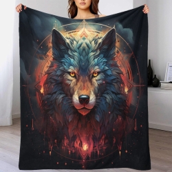 Loup Plaid en Polaire Imprimé 3D Couverture Douce Confortable pour Canapé Lit Bureau