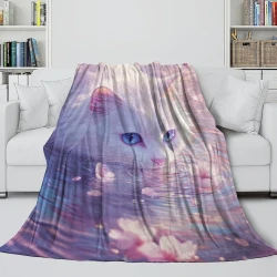 Cute Chat Plaid en Polaire Imprimé 3D Couverture Douce Confortable pour Canapé Lit Bureau