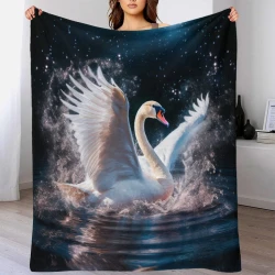 Cygne Plaid en Polaire Imprimé 3D Couverture Douce Confortable pour Canapé Lit Bureau