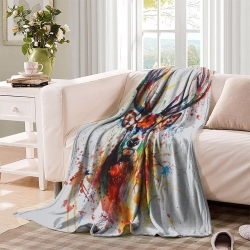 Renne Plaid en Polaire Imprimé 3D Couverture Douce Confortable pour Canapé Lit Bureau