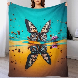 Papillon Plaid en Polaire Imprimé 3D Couverture Douce Confortable pour Canapé Lit Bureau