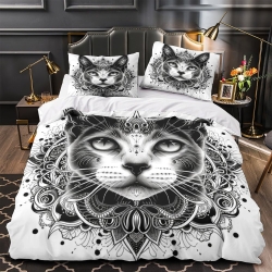 Cute Chat Housse de Couette Imprimée 3D Douce 3 Pièces Literie Garçons Filles