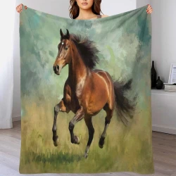 Cheval Plaid en Polaire Imprimé 3D Couverture Douce Confortable pour Canapé Lit Bureau