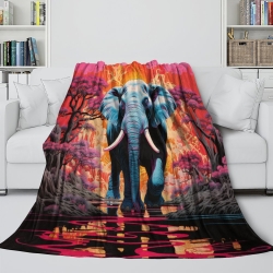Éléphant Plaid en Polaire Imprimé 3D Couverture Douce Confortable pour Canapé Lit Bureau
