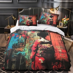 Art graffiti japonais Housse de Couette Imprimée 3D Douce 3 Pièces Literie Garçons Filles