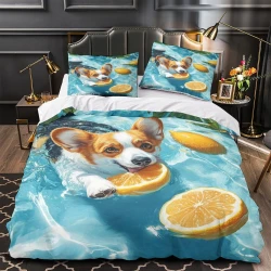 Corgi Housse de Couette Imprimée 3D Douce 3 Pièces Literie Garçons Filles