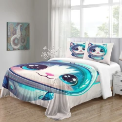 Space Chat Housse de Couette Imprimée 3D Douce 3 Pièces Literie Garçons Filles