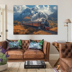 Train à vapeur Peinture sur toile sans cadre, impressions posters art mural pour déco maison chambre bureau