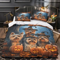 Yorkshire Terrier Housse de Couette Imprimée 3D Douce 3 Pièces Literie Garçons Filles