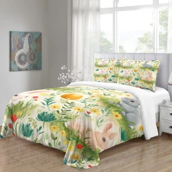 Lapin Housse de Couette Imprimée 3D Douce 3 Pièces Literie Garçons Filles
