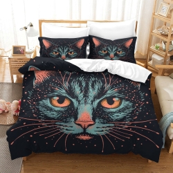 Chat Housse de Couette Imprimée 3D Douce 3 Pièces Literie Garçons Filles