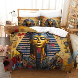 Pharaon égyptien Housse de Couette Imprimée 3D Douce 3 Pièces Literie Garçons Filles