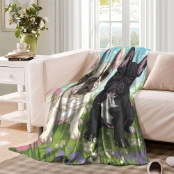Bouledogue Plaid en Polaire Imprimé 3D Couverture Douce Confortable pour Canapé Lit Bureau