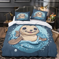 Phoque Housse de Couette Imprimée 3D Douce 3 Pièces Literie Garçons Filles