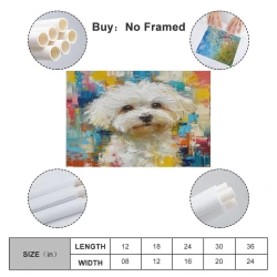 Maltese Chien Peinture sur toile sans cadre, impressions posters art mural pour déco maison chambre bureau