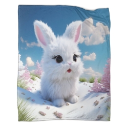 Lapin Petit lapin Plaid en Polaire Imprimé 3D Couverture Douce Confortable pour Canapé Lit Bureau