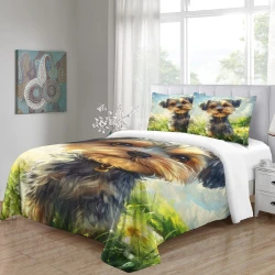 Yorkshire Terrier Housse de Couette Imprimée 3D Douce 3 Pièces Literie Garçons Filles