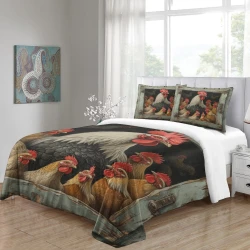 Coq Housse de Couette Imprimée 3D Douce 3 Pièces Literie Garçons Filles