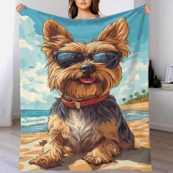 Yorkshire Terrier Plaid en Polaire Imprimé 3D Couverture Douce Confortable pour Canapé Lit Bureau