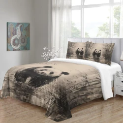 Panda Housse de Couette Imprimée 3D Douce 3 Pièces Literie Garçons Filles