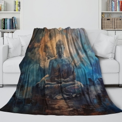 Bouddha Plaid en Polaire Imprimé 3D Couverture Douce Confortable pour Canapé Lit Bureau