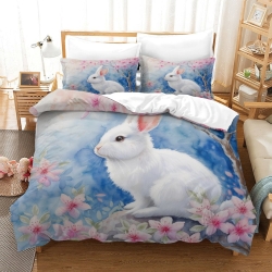 Lapin Housse de Couette Imprimée 3D Douce 3 Pièces Literie Garçons Filles
