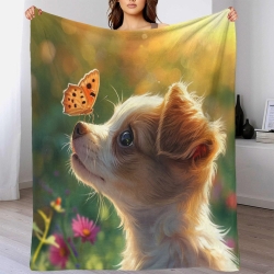 Pretty Chien Plaid en Polaire Imprimé 3D Couverture Douce Confortable pour Canapé Lit Bureau