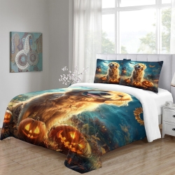 Golden Retriever Housse de Couette Imprimée 3D Douce 3 Pièces Literie Garçons Filles