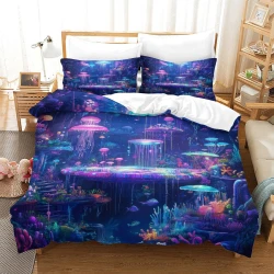 Méduse Housse de Couette Imprimée 3D Douce 3 Pièces Literie Garçons Filles