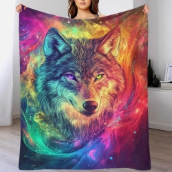 Loup Plaid en Polaire Imprimé 3D Couverture Douce Confortable pour Canapé Lit Bureau