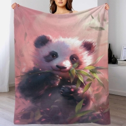 Giant Panda Plaid en Polaire Imprimé 3D Couverture Douce Confortable pour Canapé Lit Bureau
