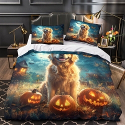 Golden Retriever Housse de Couette Imprimée 3D Douce 3 Pièces Literie Garçons Filles