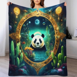 Giant Panda 3D Printed Fleece Throw Blanket Soft Cozy Blanket for Couch Sofa Bed Office