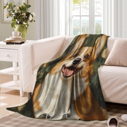 Corgi Plaid en Polaire Imprimé 3D Couverture Douce Confortable pour Canapé Lit Bureau