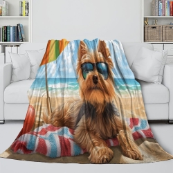 Yorkshire Terrier Plaid en Polaire Imprimé 3D Couverture Douce Confortable pour Canapé Lit Bureau