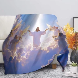 Dios y Jesús Manta de Forro Polar Impresa en 3D Suave y Acogedora para Sofá Cama Oficina