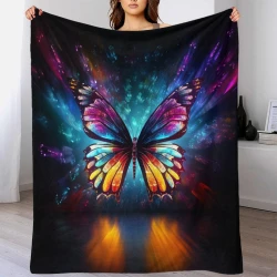 Papillon Plaid en Polaire Imprimé 3D Couverture Douce Confortable pour Canapé Lit Bureau