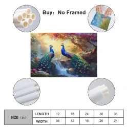 Paon Peinture sur toile sans cadre, impressions posters art mural pour déco maison chambre bureau