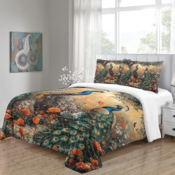 Paon Housse de Couette Imprimée 3D Douce 3 Pièces Literie Garçons Filles