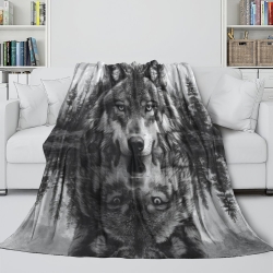 Loup Plaid en Polaire Imprimé 3D Couverture Douce Confortable pour Canapé Lit Bureau