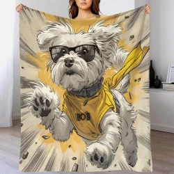 Maltese Chien Plaid en Polaire Imprimé 3D Couverture Douce Confortable pour Canapé Lit Bureau